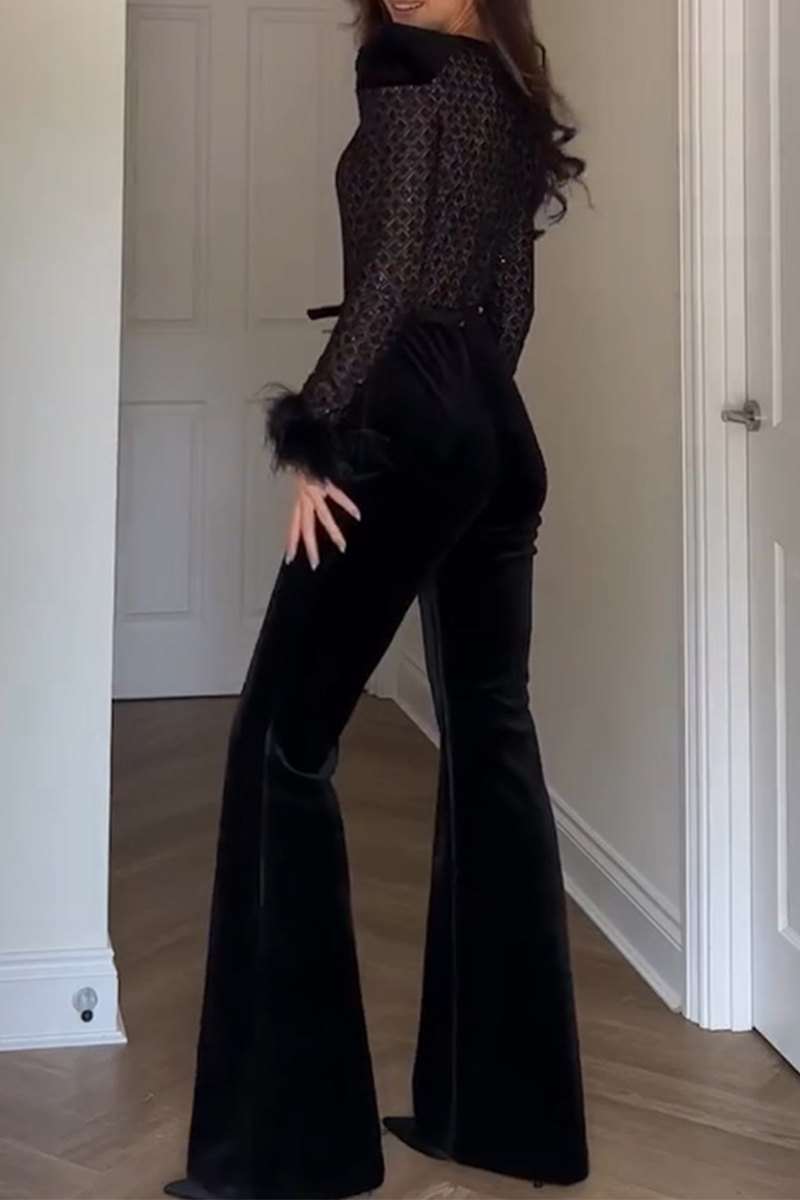 Patty | Sexy Sheer Patchwork Velvet Jumpsuit with O-Neck