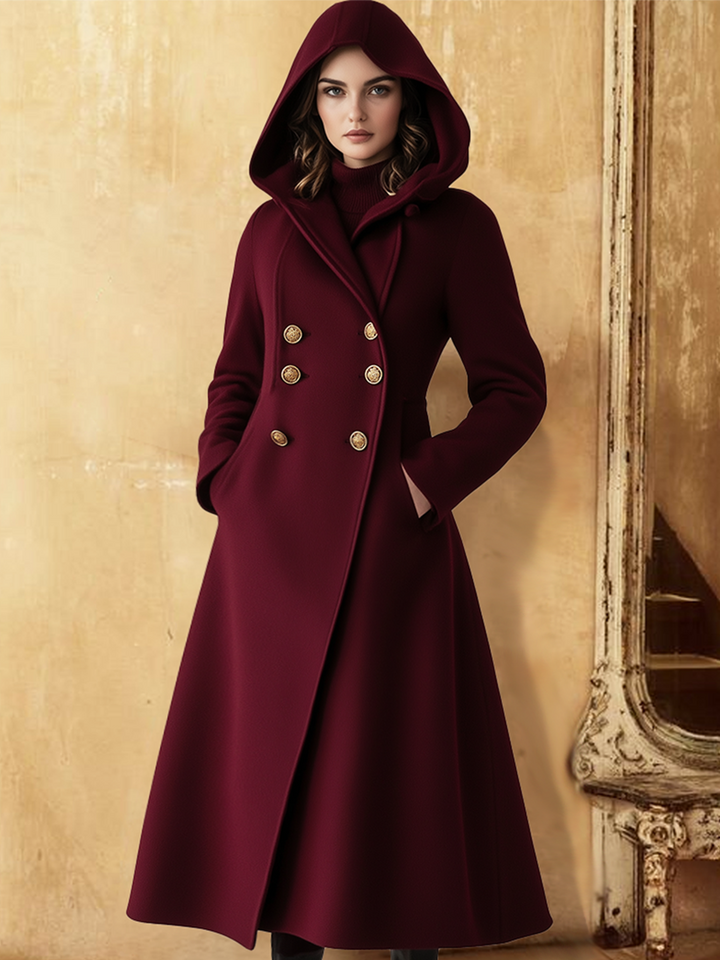 Hazel | Elegant Hooded Coat with Buttons, Pockets, and a Slim Fit