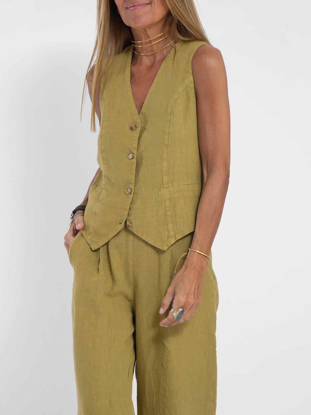 Lucy | Buttoned Vest & Wide-Leg Trousers Set