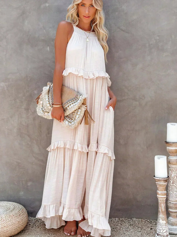 Emily | Halter Ruffle Maxi Dress