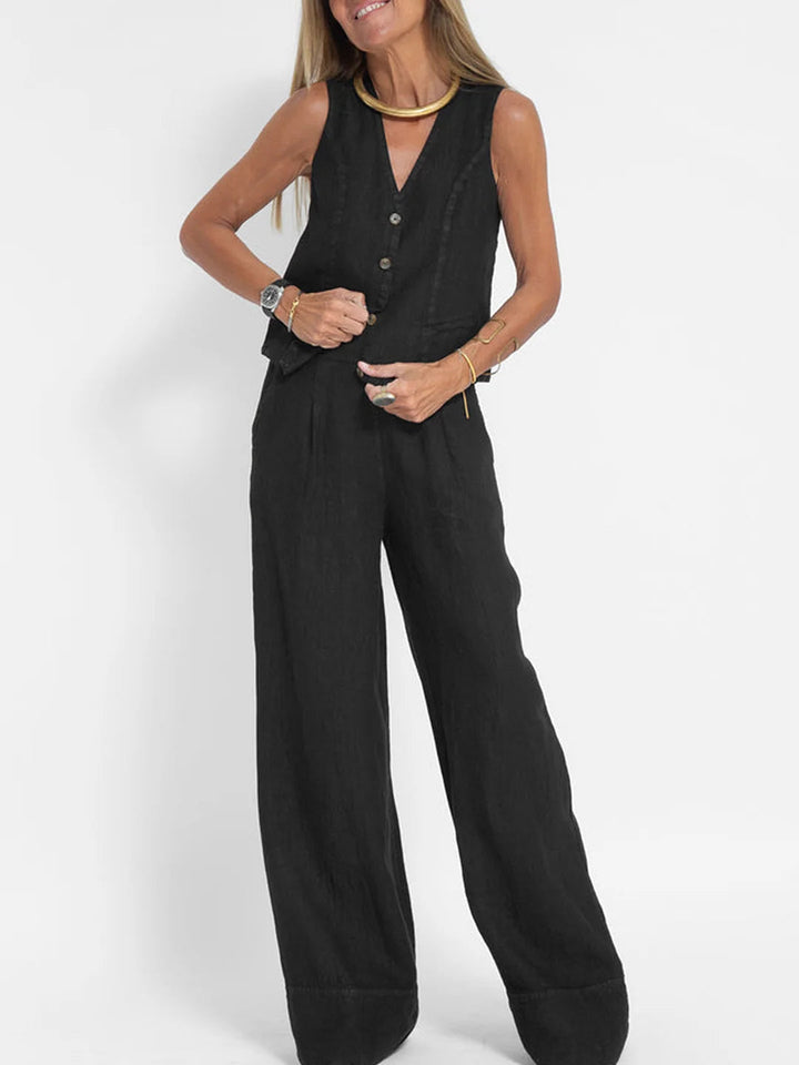 Lucy | Buttoned Vest & Wide-Leg Trousers Set