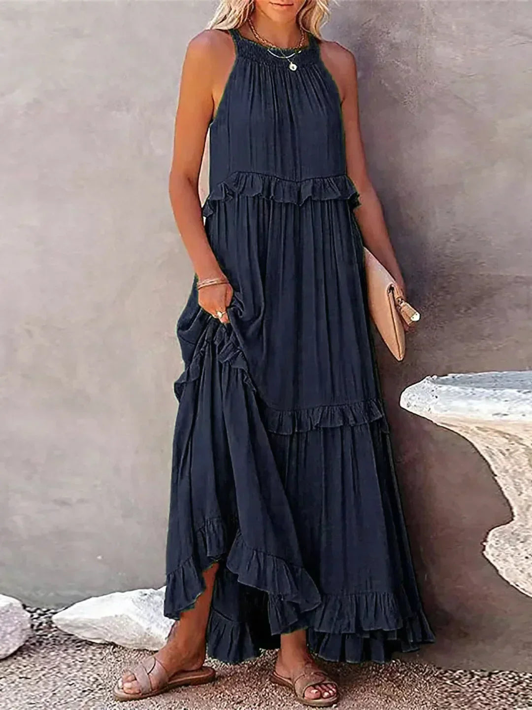 Emily | Halter Ruffle Maxi Dress