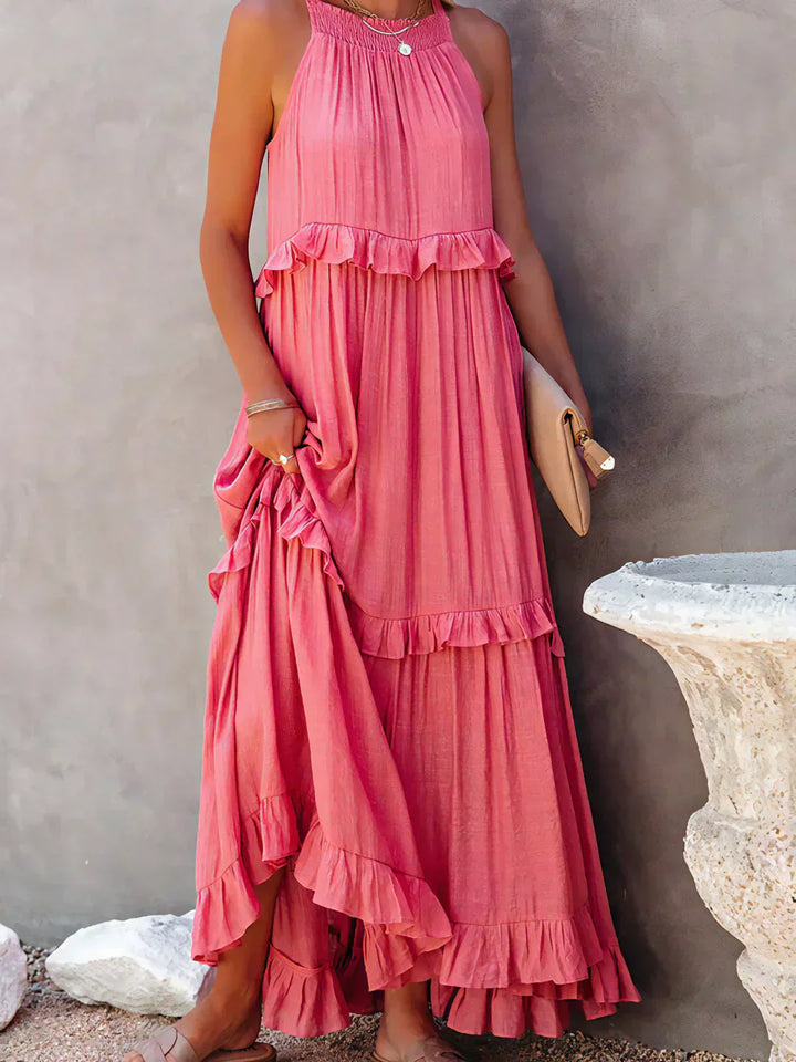 Emily | Halter Ruffle Maxi Dress