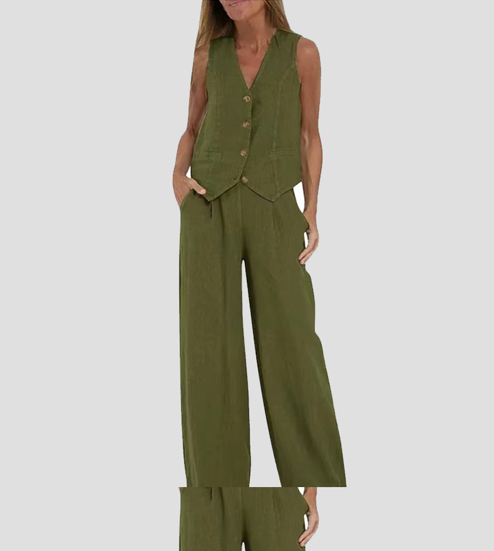 Lucy | Buttoned Vest & Wide-Leg Trousers Set