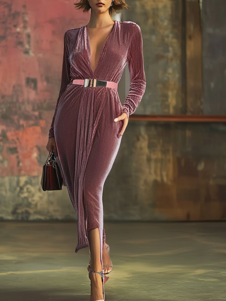 Lorie | V-neck Long Velvet Dress