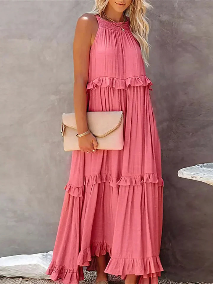 Emily | Halter Ruffle Maxi Dress