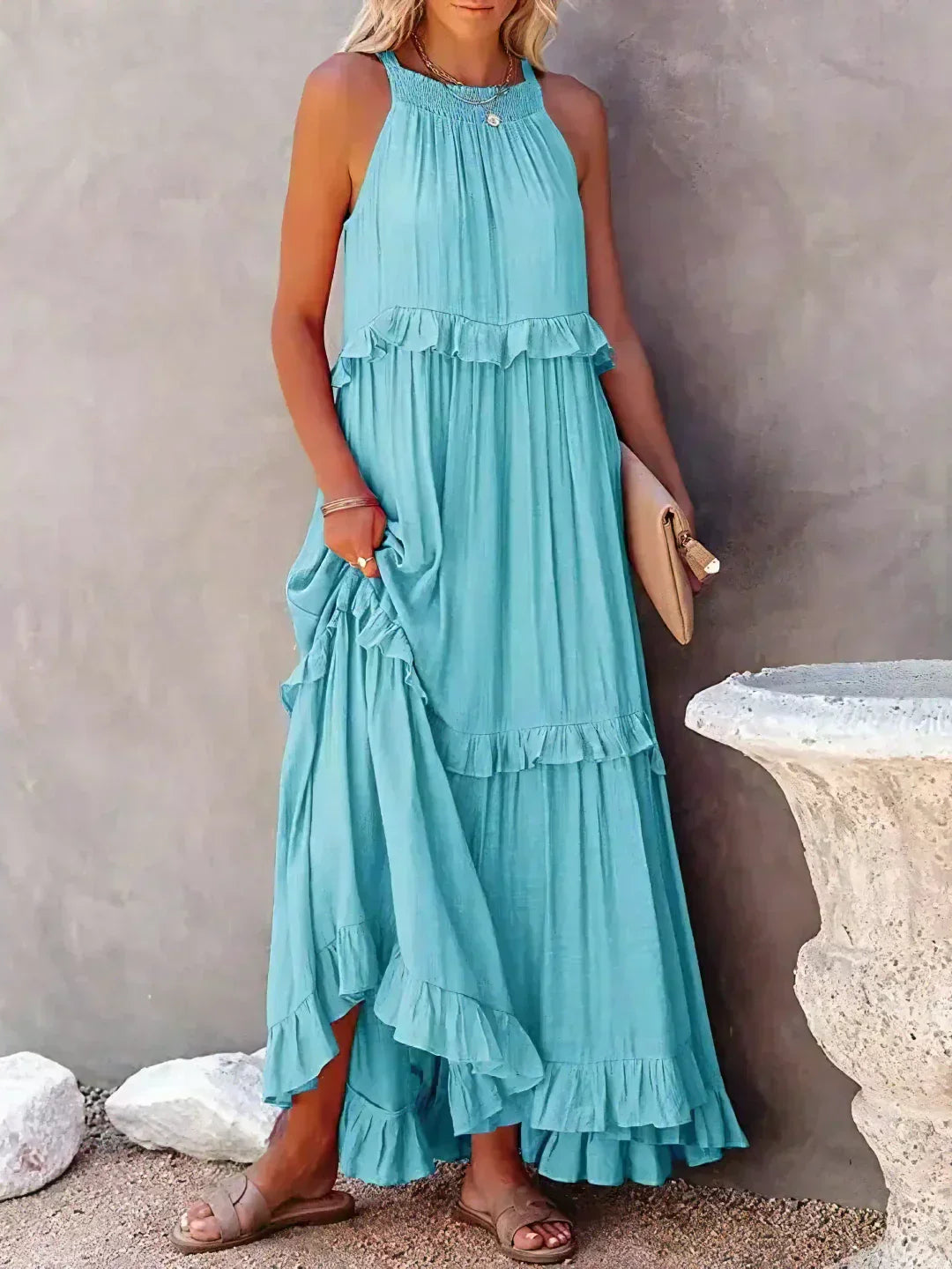 Emily | Halter Ruffle Maxi Dress