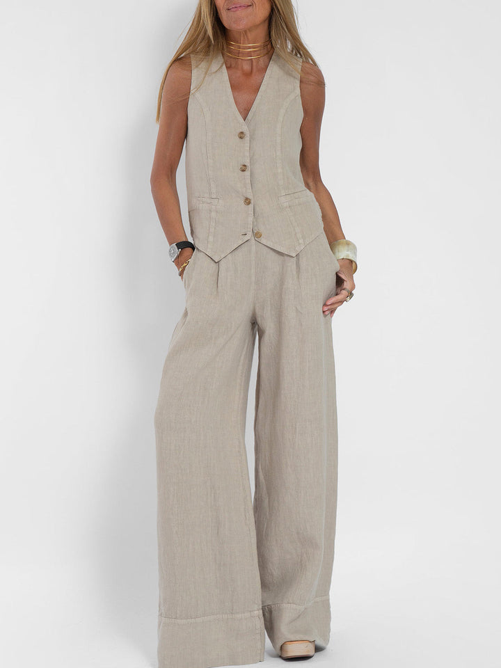 Lucy | Buttoned Vest & Wide-Leg Trousers Set