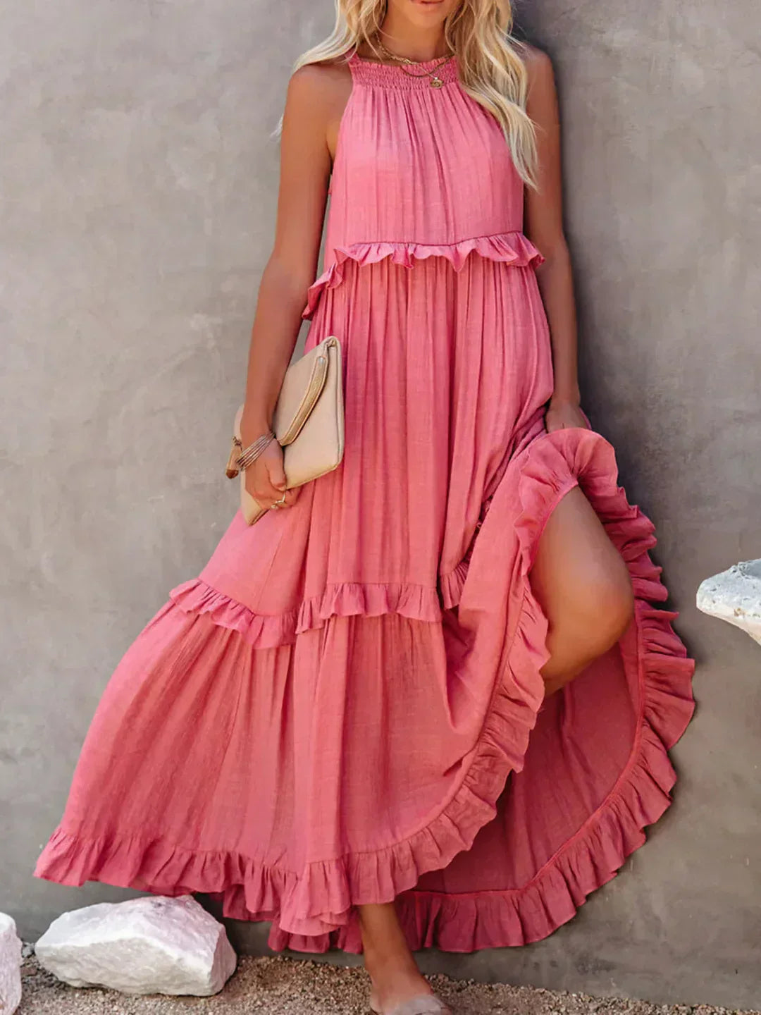 Emily | Halter Ruffle Maxi Dress