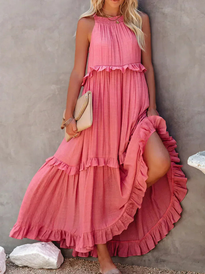 Emily | Halter Ruffle Maxi Dress