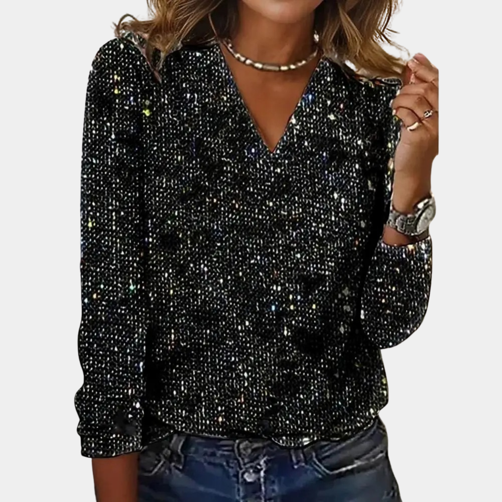 Dorothy | Glitter V-neck Top Long Sleeve