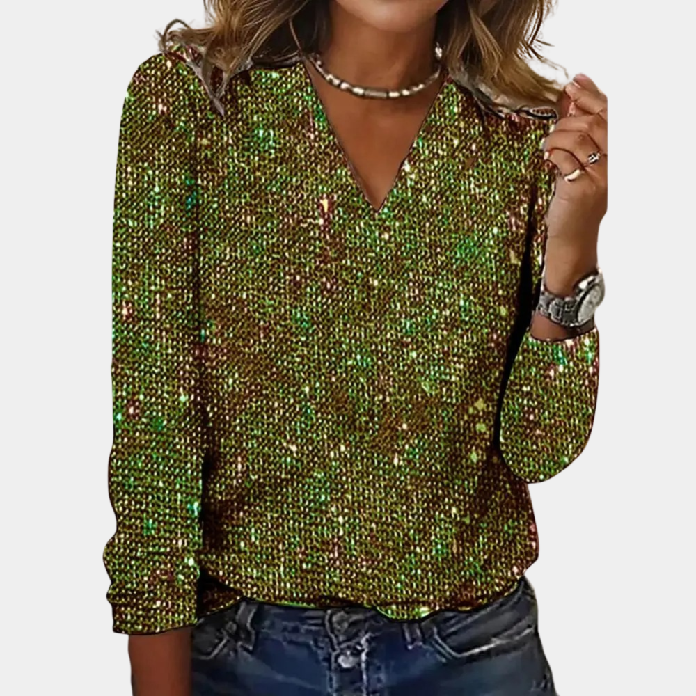 Dorothy | Glitter V-neck Top Long Sleeve