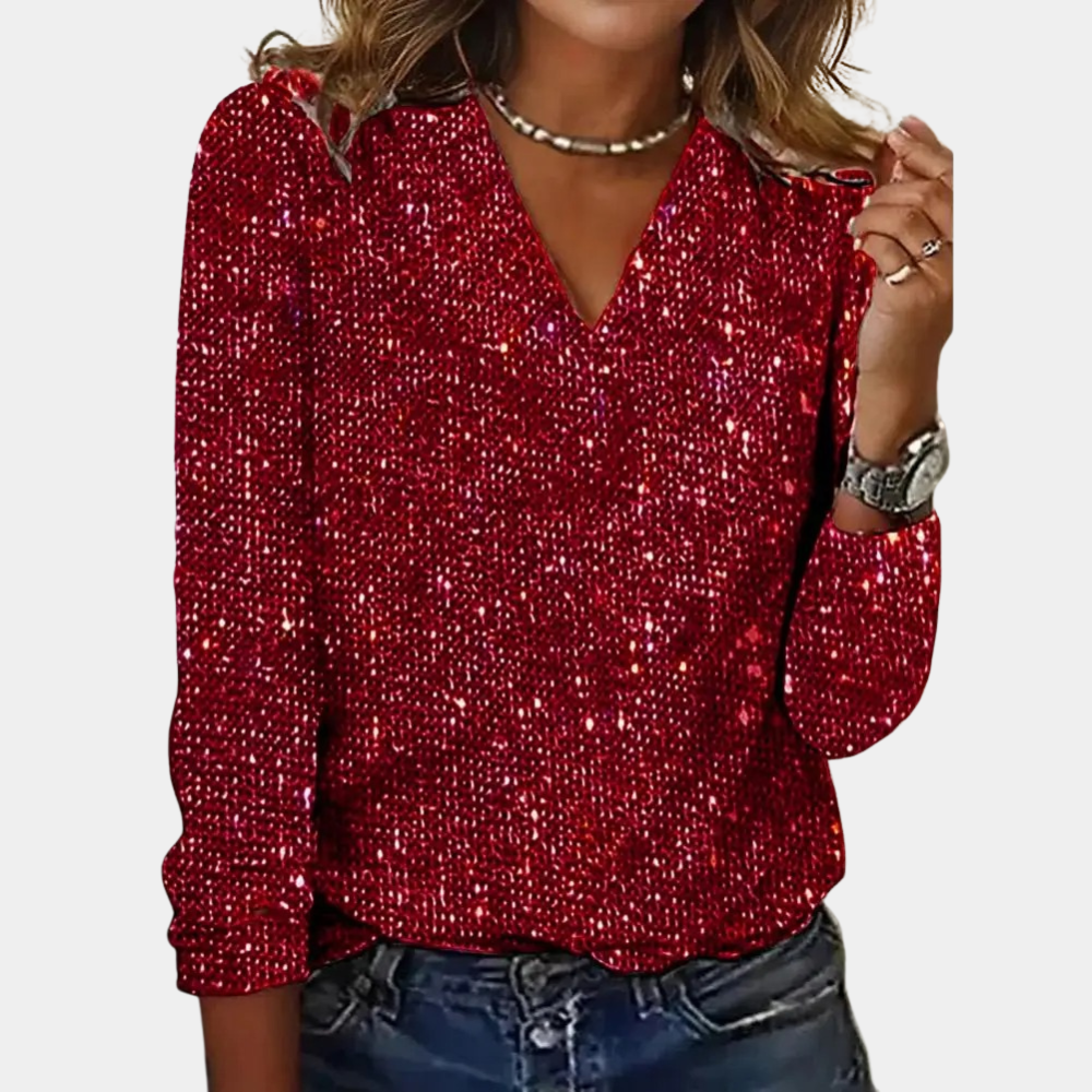 Dorothy | Glitter V-neck Top Long Sleeve