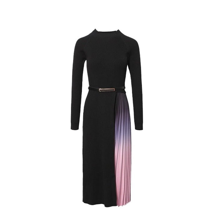 Trisha | Gradient Pleated Splicing Belted Knit Dress