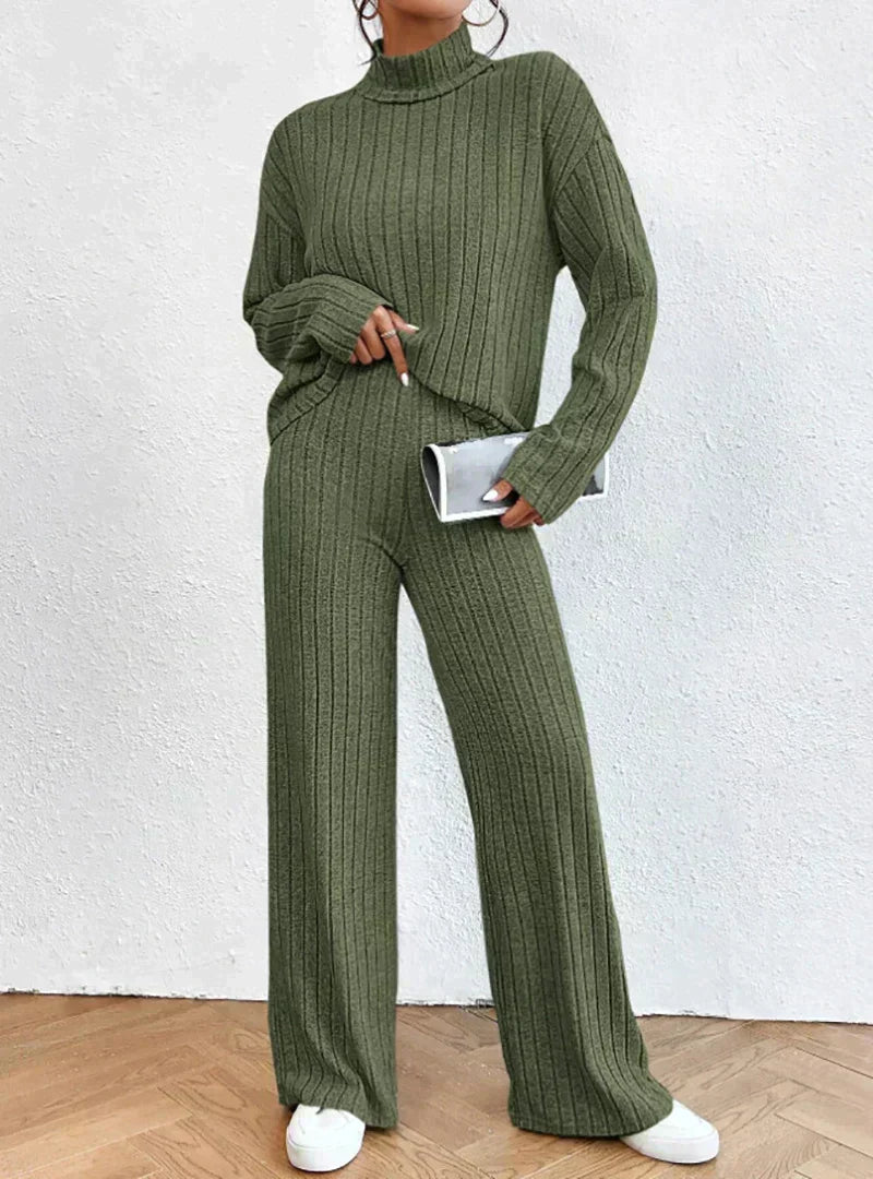 Brianna | Classic Ribbed Set Ribbed Turtleneck, Loose Pants