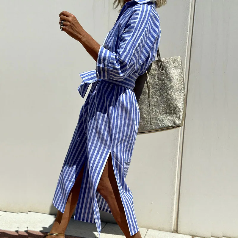 Sylvia | Elegant Striped Shirt Dress