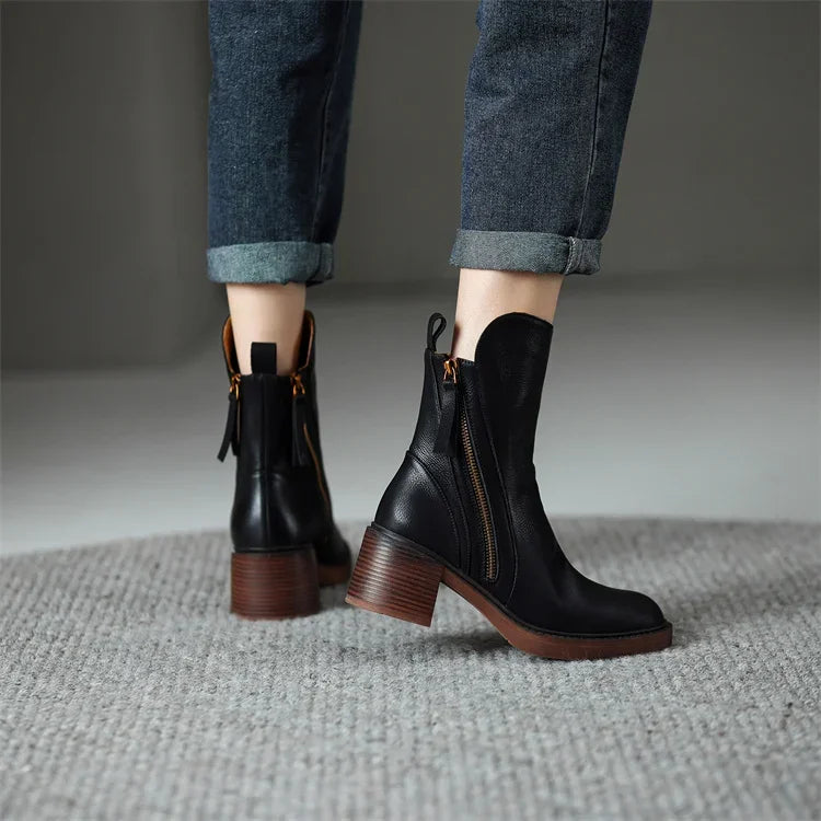 Ana | Leather Ankle Boots with Zipper