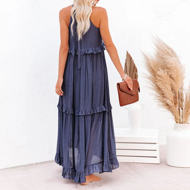 Emily | Halter Ruffle Maxi Dress