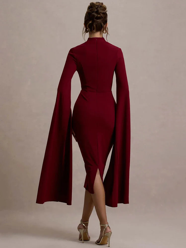 Jenna | Elegant Cape Sleeve Midi Dress