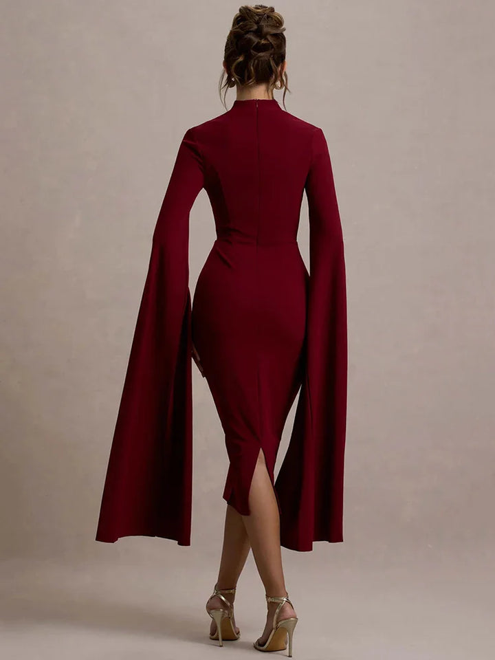 Jenna | Elegant Cape Sleeve Midi Dress