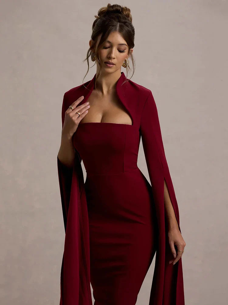 Jenna | Elegant Cape Sleeve Midi Dress