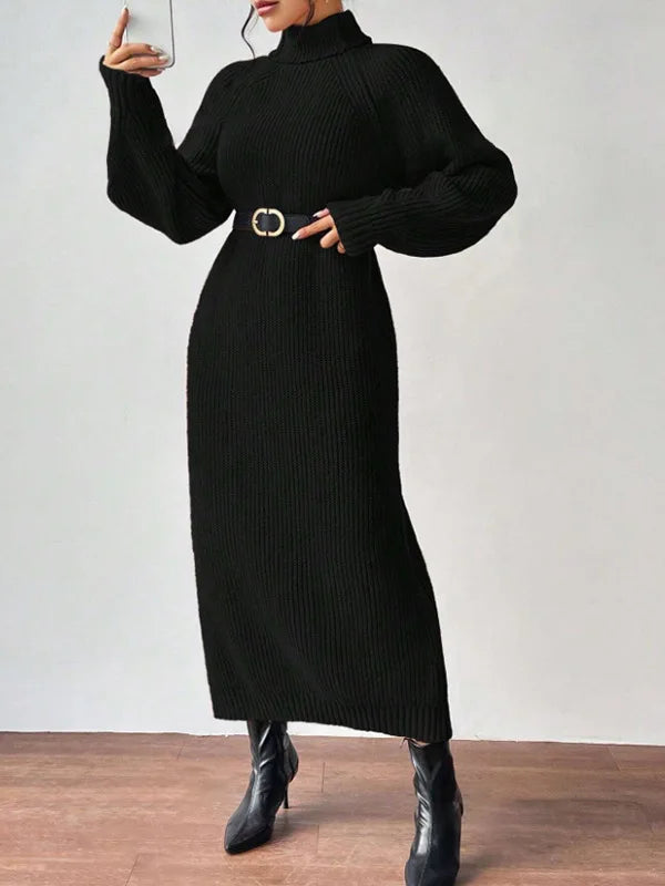 Ava | Solid Knit Turtleneck Dress