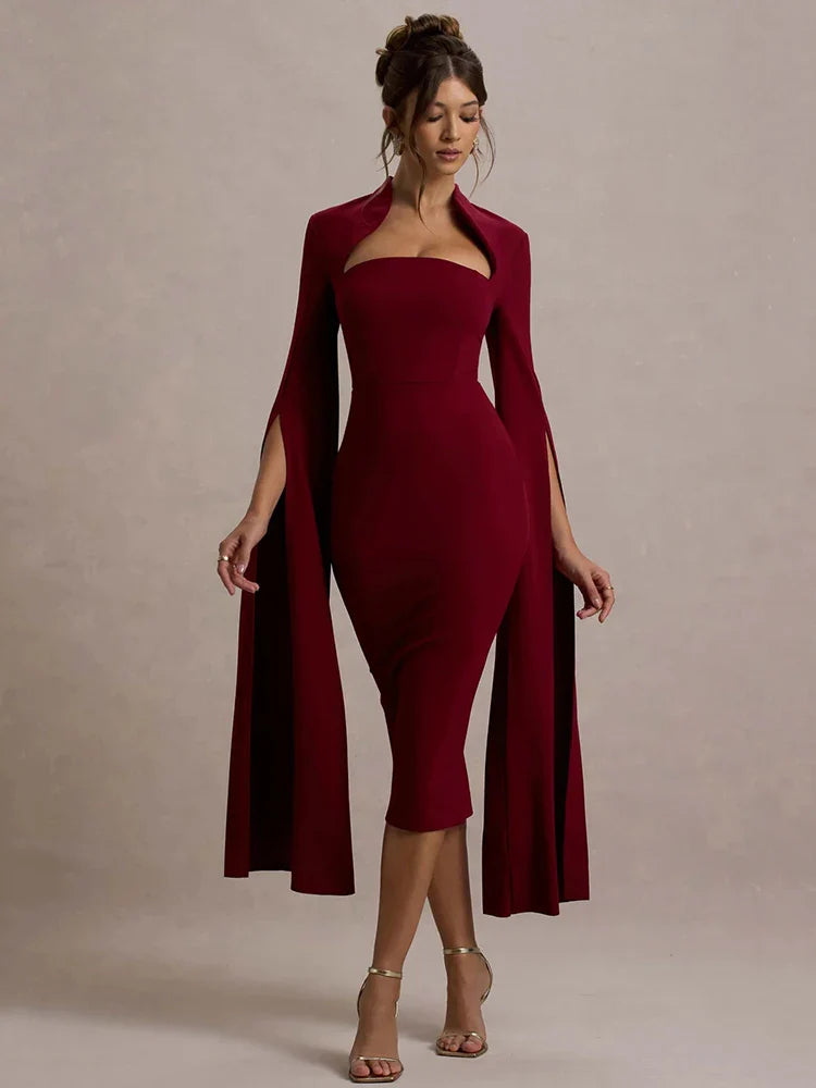 Jenna | Elegant Cape Sleeve Midi Dress