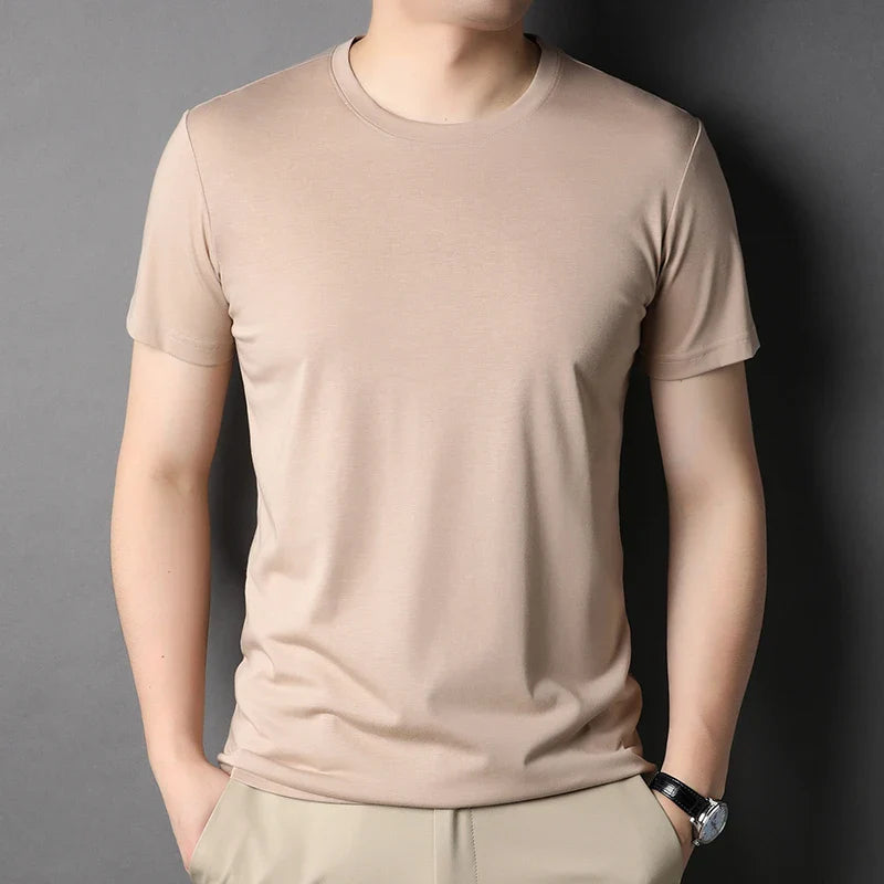 Mulberry Silk Summer Men's T-Shirts (Apricot)