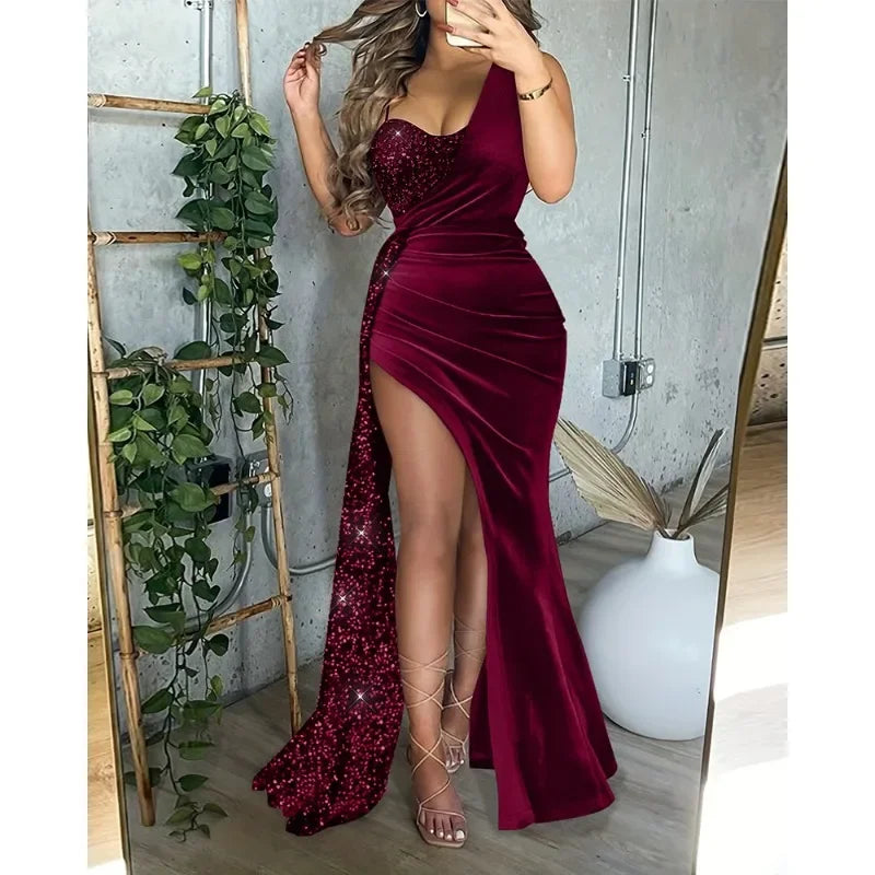 Taliah | Elegant One Shoulder High Waist Maxi Dress