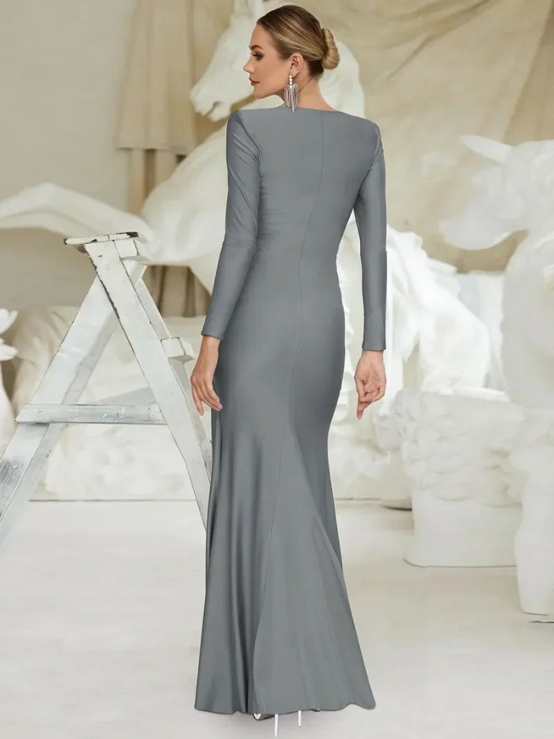 Trisha | Elegant Draped Long-Sleeve Gown