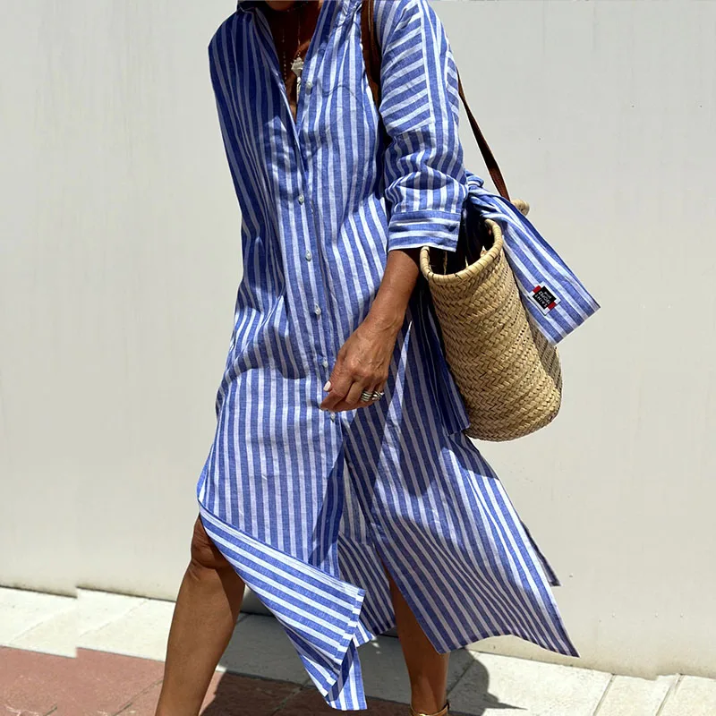 Sylvia | Elegant Striped Shirt Dress