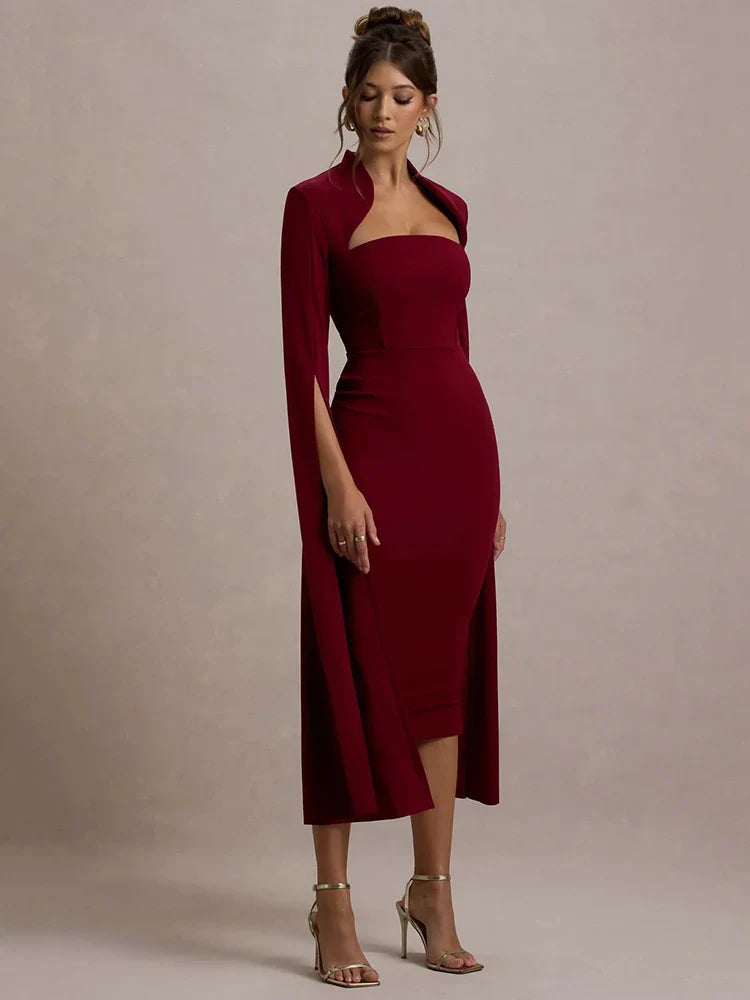 Jenna | Elegant Cape Sleeve Midi Dress