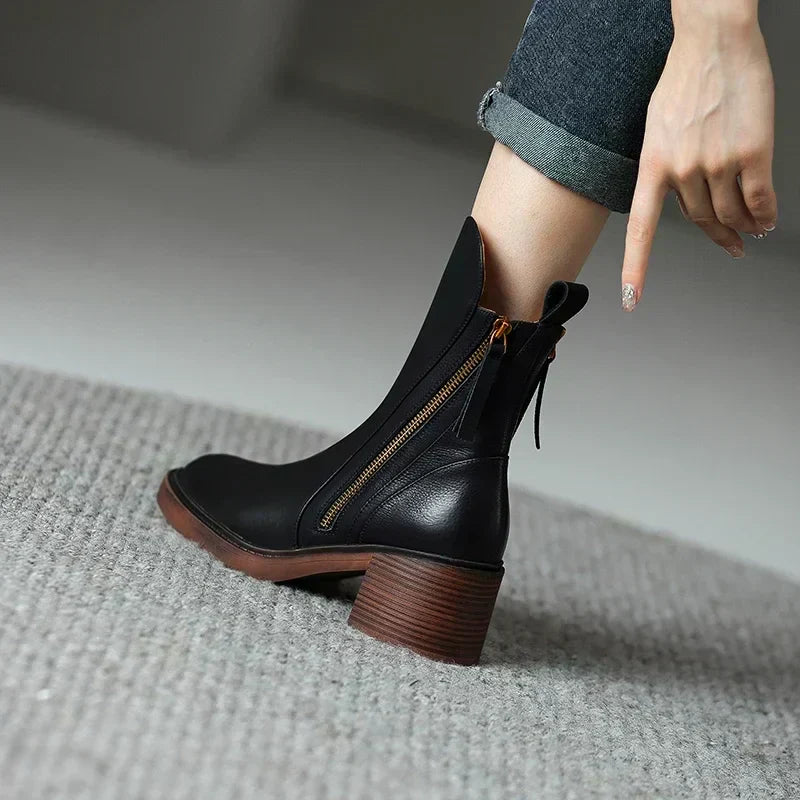 Ana | Leather Ankle Boots with Zipper