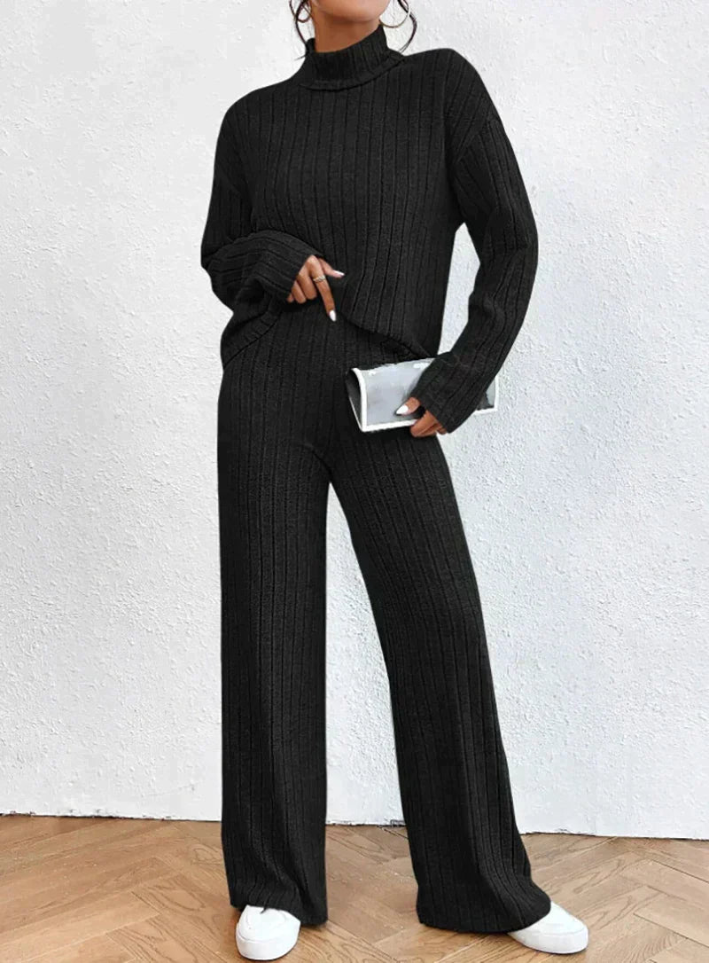 Brianna | Classic Ribbed Set Ribbed Turtleneck, Loose Pants