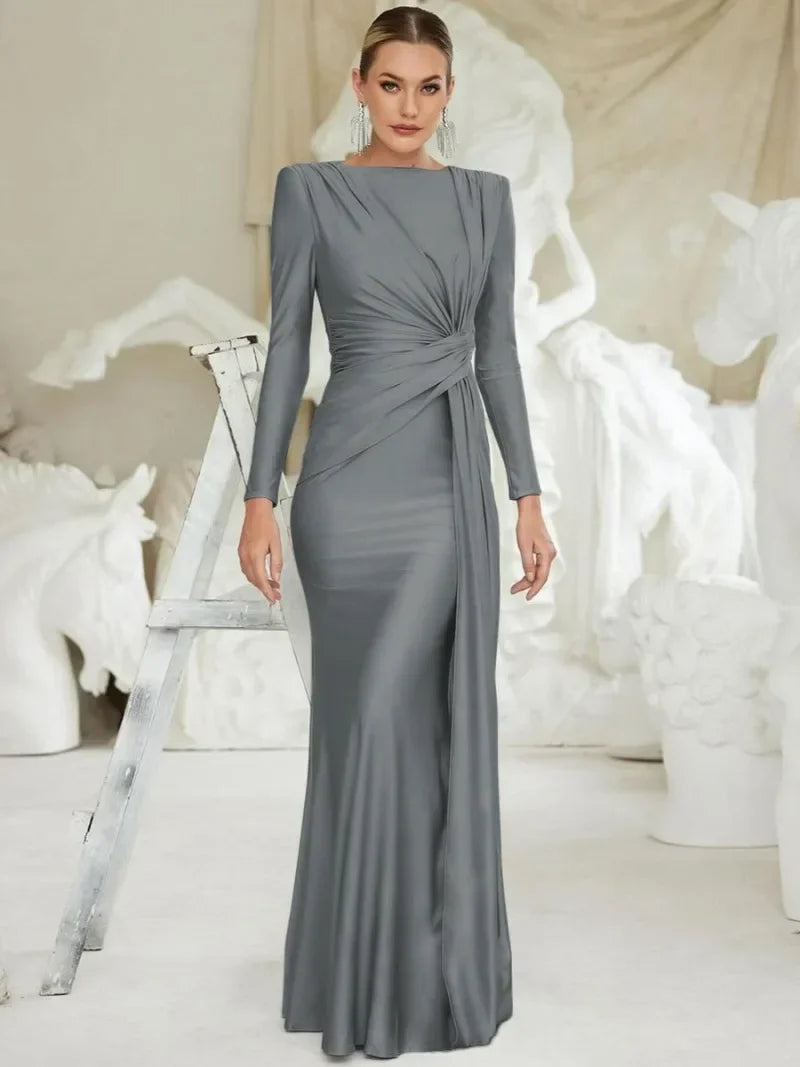 Trisha | Elegant Draped Long-Sleeve Gown