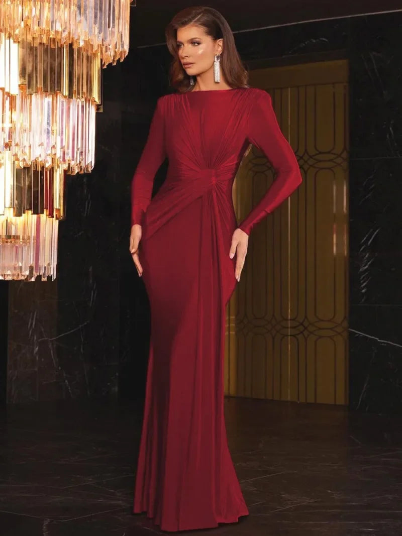 Trisha | Elegant Draped Long-Sleeve Gown