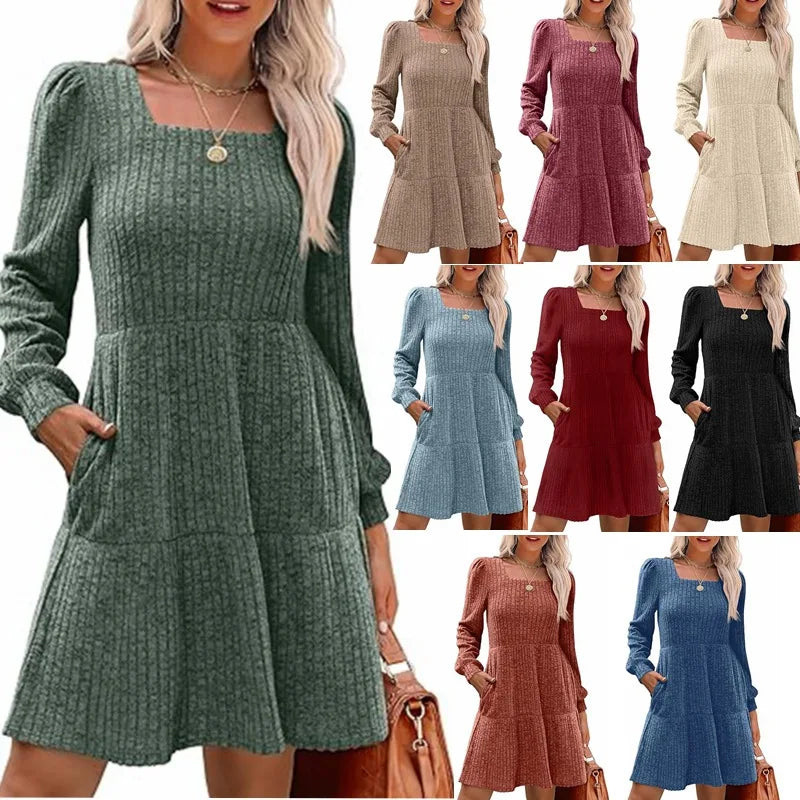 Erin Trend Round Neck Long Sleeved A-Line Dress