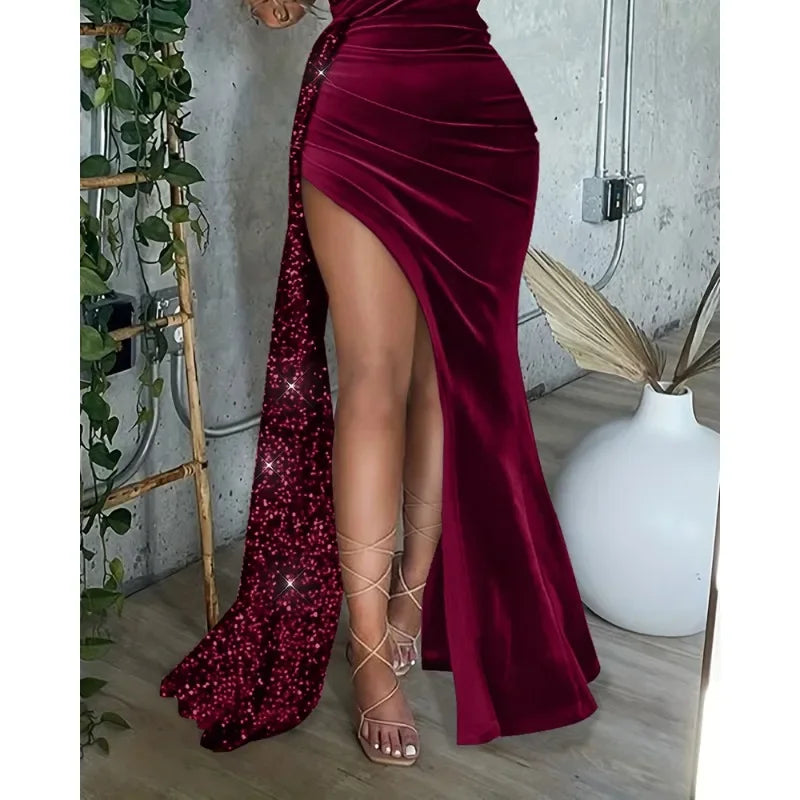 Taliah | Elegant One Shoulder High Waist Maxi Dress