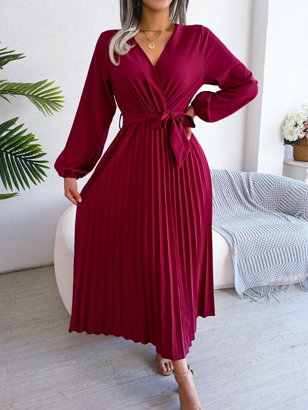 Stacey | Elegant Pleated Wrap Maxi Dress