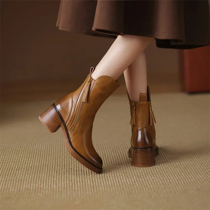 Ana | Leather Ankle Boots with Zipper