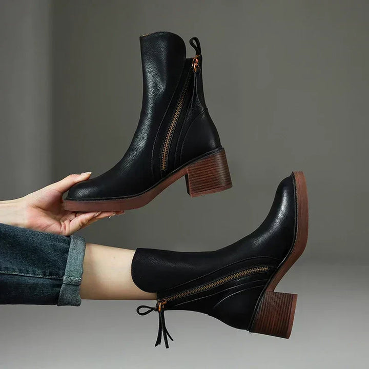 Ana | Leather Ankle Boots with Zipper