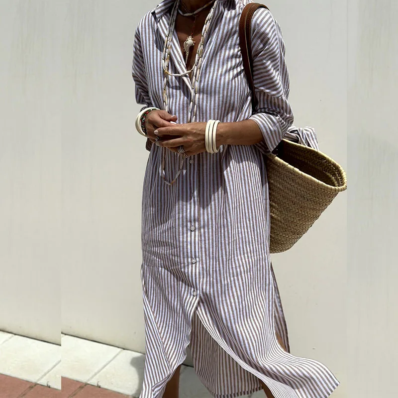 Sylvia | Elegant Striped Shirt Dress