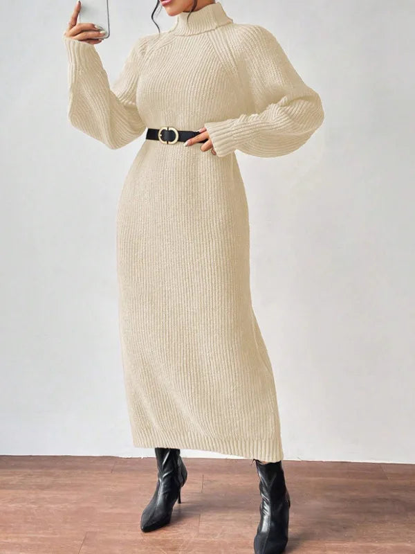 Ava | Solid Knit Turtleneck Dress