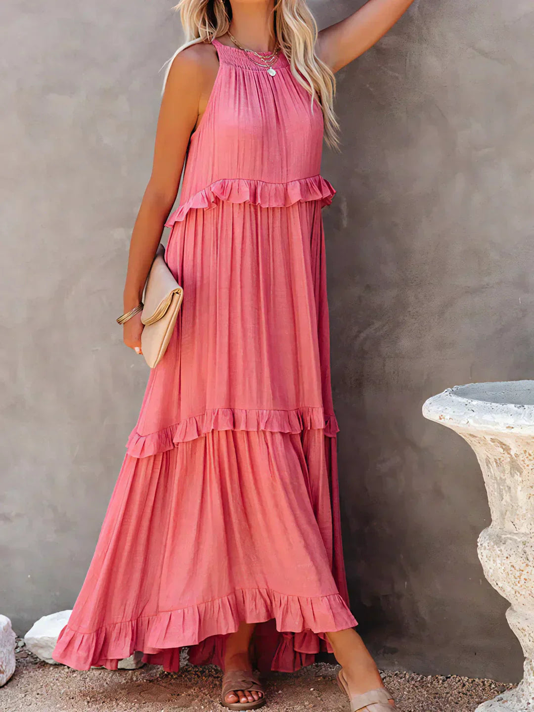 Emily | Halter Ruffle Maxi Dress