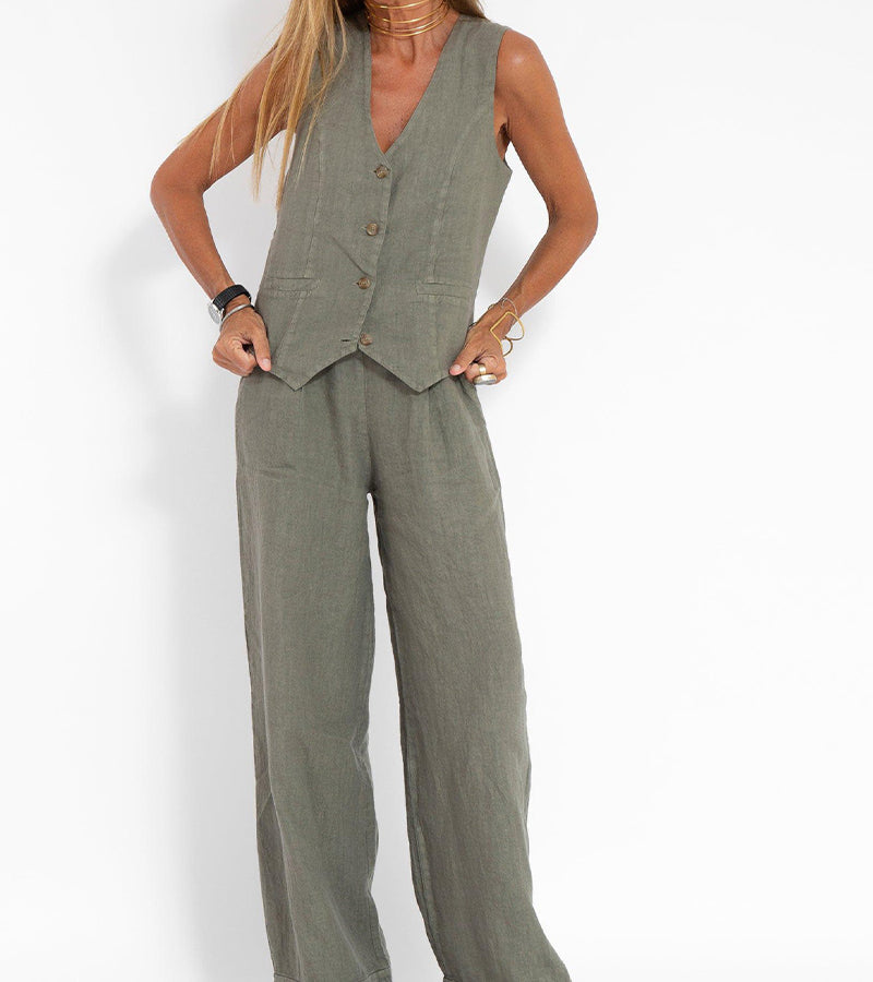 Lucy | Buttoned Vest & Wide-Leg Trousers Set