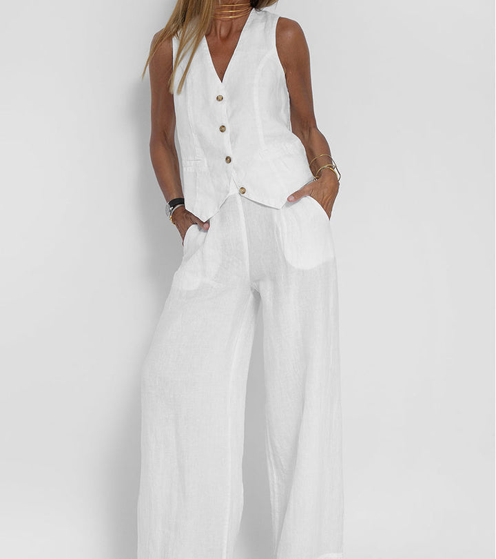 Lucy | Buttoned Vest & Wide-Leg Trousers Set