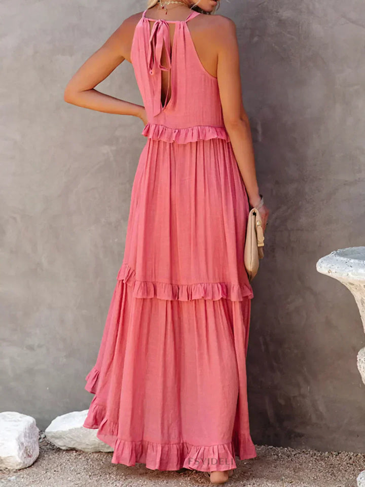 Emily | Halter Ruffle Maxi Dress