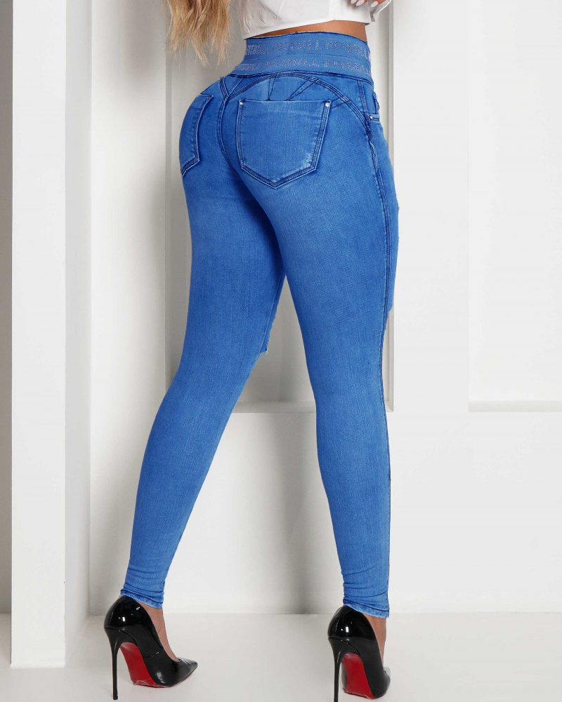 Leila | High Waisted Slim Fit Destroyed Jeans