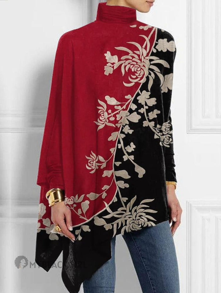 Amy | Contrast Embroidered Chrysanthemum Top