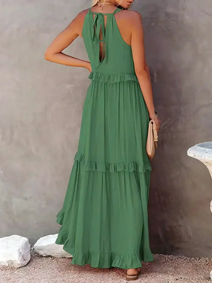 Emily | Halter Ruffle Maxi Dress